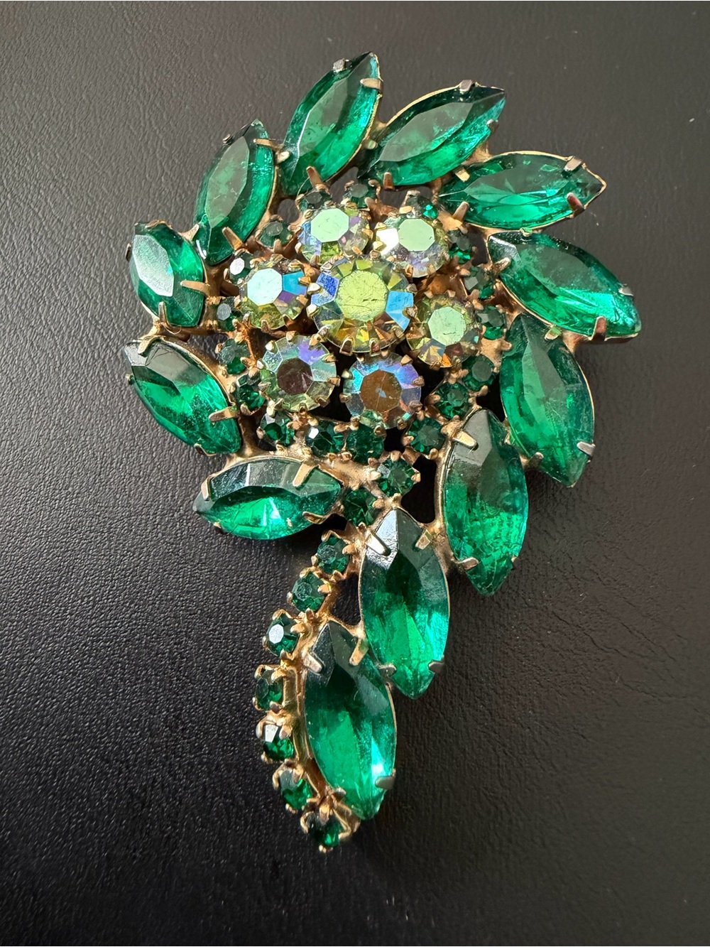 Emerald Green Rhinestone Brooch